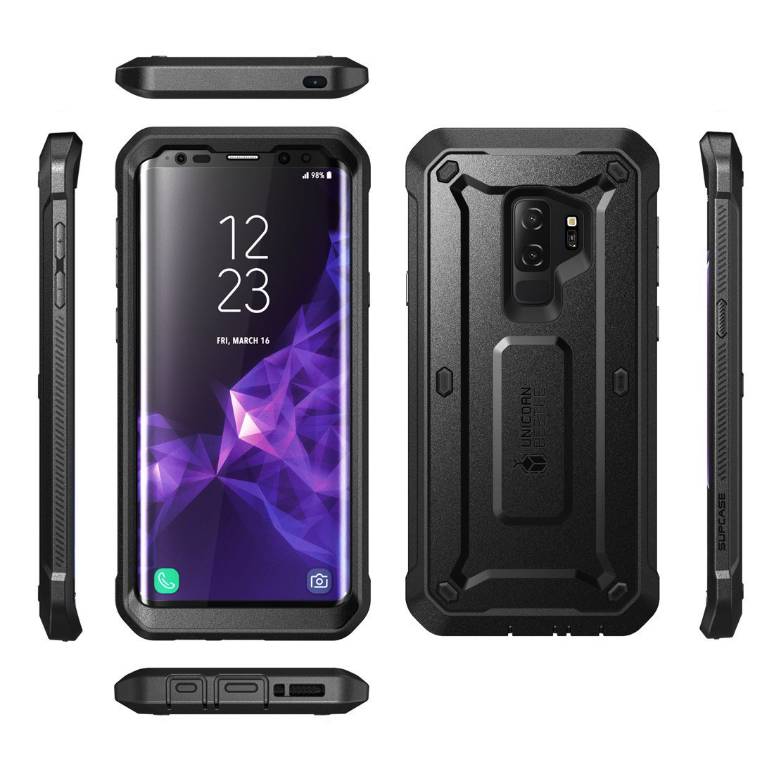 Etui pancerne z kaburą z klipsem obrotowym i osłoną na ekran Supcase Unicorn Beetle Pro do Galaxy S9 Plus